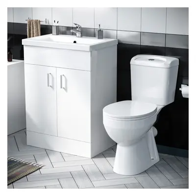 Nanuya 600mm Basin White Vanity & WC Toilet Pan, Soft Close Seat