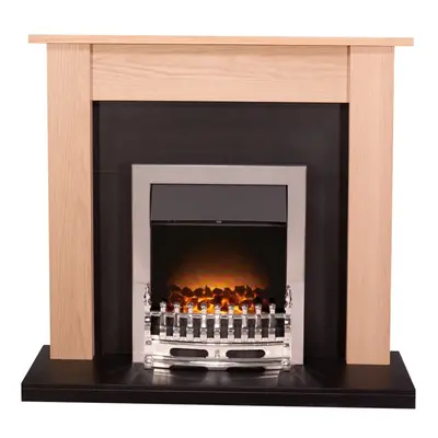 Adam Southwold Fireplace in Oak & Black with Blenheim Electric Fire in Chrome, Inch