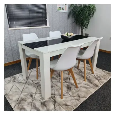 White Black Kitchen Dining Table(140X80X75cm) and White Tulip Chairs