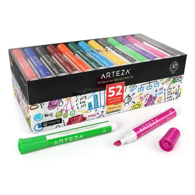 Arteza Whiteboard Pens, Pack of (with Chisel Tip), Assorted Colours with Low-Odour Ink, Dry Eras