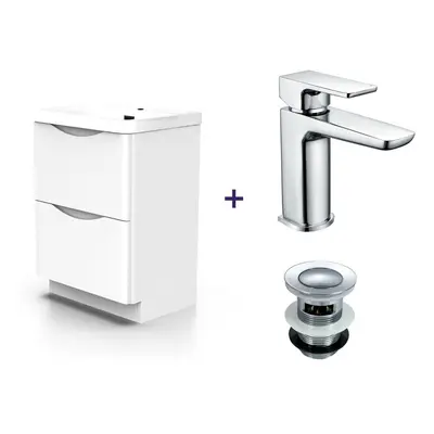 Nes Home White Basin Vanity Unit Tap and Tap with Waste Set