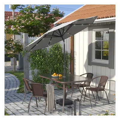 Solar LED Lights Garden Parasol Crank Patio Sunshade Umbrella with Base