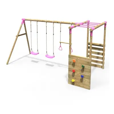 (Monkey Bars - Comet, Pink) Rebo Wooden Children's Garden Swing Set with Monkey Bars