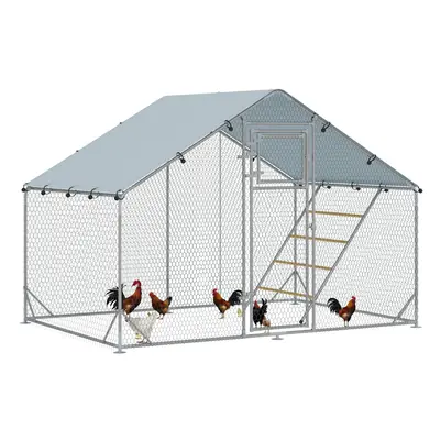 PawHut Walk in Chicken Run w/ Cover, Hanging Feeder, Perch, for Poultry