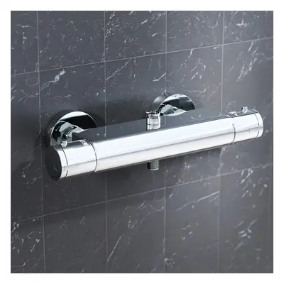 Nes Home Round Chrome Thermostatic Shower Bar Valve Double Outlet Wall Mounted