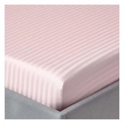 (Double, Pink) Egyptian Cotton Satin Stripe Fitted Sheet TC