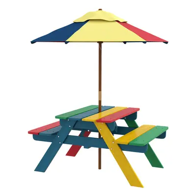 Outsunny Kids Table and Chair Set w/ Removable Parasol, for Ages Years