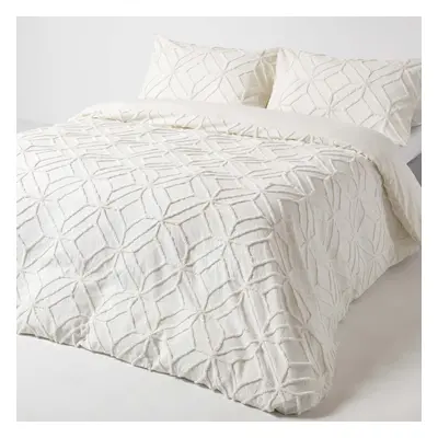 (Single, White) Diamond Cotton Tufted Duvet Cover Set