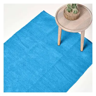 (110 x cm, Blue) Chenille Plain Cotton Rug