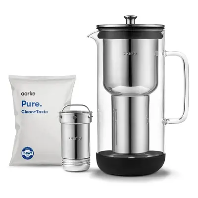 Aarke Purifier, Water Filter Pitcher in Glass and Stainless Steel, 2.4L / cups, Includes Aarke P