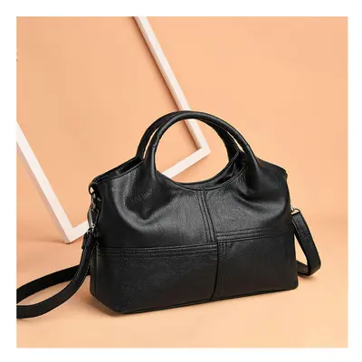 (black) Women's Bag New Cross -Border Bags Lightweight Splicing Soft Leather Large Capacity Fash