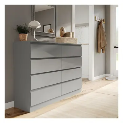 (Grey Carcass + Grey Drawers) Modern Wide Wooden Chest of Drawers Bedroom Furniture Storage Beds