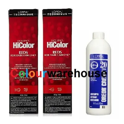 (H9 (2x), Dev (Vol. 20) 16oz) L'Oreal HiColor H9 Red Hot, Reds For Dark Hair Only