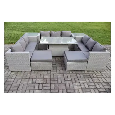 Fimous Seater PE Rattan Garden Funiture Set Adjustable Rising Lifting Table Sofa Dining Set with