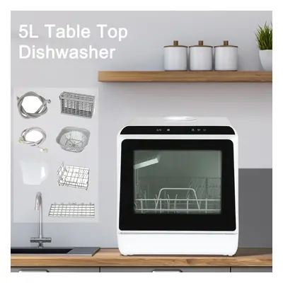 (Black) 5L Mini Dishwasher 6-Program TableTop Dish Cleaner