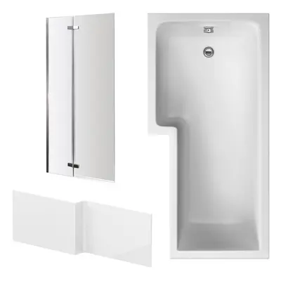 1700mm Left Hand Shape Bathtub, Front Panel and Bath Screen - Chrome Profile