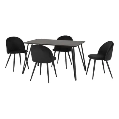 Marlow Dining Set Black Marble Effect Black Velvet Chairs