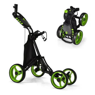 Golf Push Pull Cart Lightweight Folding Wheels Golf Push Cart-Green