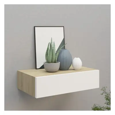 vidaXL Wall-mounted Drawer Shelf Oak and White MDF Wall CabinetFloating Shelf