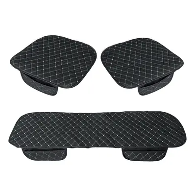 (Black White) 3Pcs Car Seat Cover Universal PU Leather Protector Cushion Front Rear