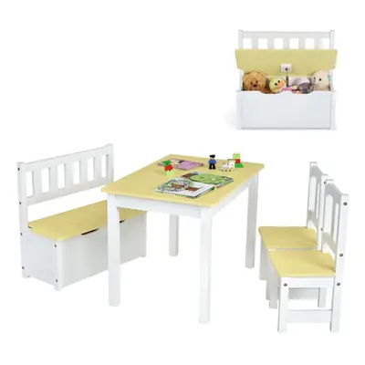 4-Piece Kid Table & Chair Set Multifunctional Kid-Sized Furniture-Natural