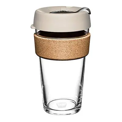 KeepCup Reusable Tempered Glass Coffee Cup | Travel Mug with Splash proof Lid, Brew Cork Band, L