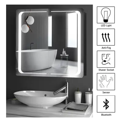 Double Door LED Illuminated Sensor Mirrored Bathroom Cabinet with Demist Shaver Socket W 650mm x