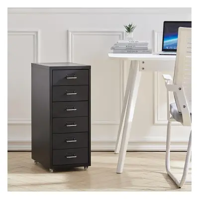 (Black) Mobile Office Filing Cabinet Metal Drawer File Storage Unit on Castors