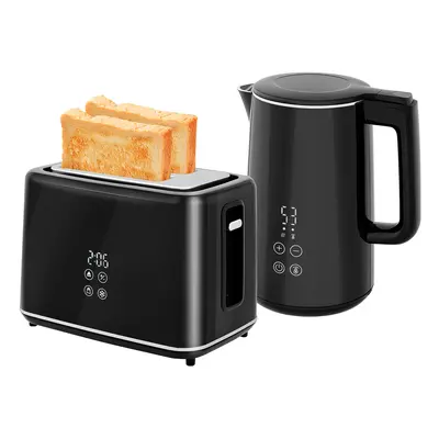 HOMCOM 1.5L 3000W Fast Boil Electric Kettle and Slice Toaster Set, Black