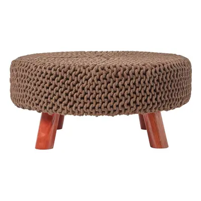 (Chocolate) Knitted Cotton Footstool with Wooden Legs Large x x cm