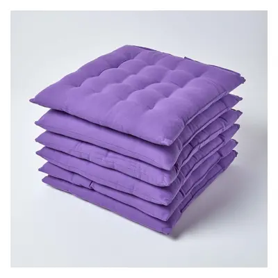 (Set of 6, Purple) Plain Seat Pad with Button Straps 100% Cotton