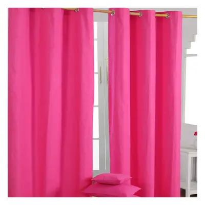 (W 137cm x Drop 182cm, Hot Pink) Plain Cotton Eyelet Curtains