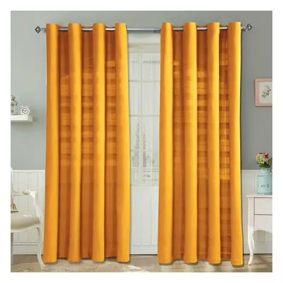 (W 167cm x Drop 182cm, Mustard Yellow) Cotton Rajput Ribbed Curtain Pair