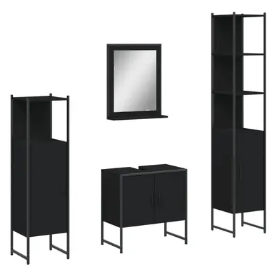 vidaXL Bathroom Cabinet Set Piece Vanity Unit Cupboard Black Engineered Wood