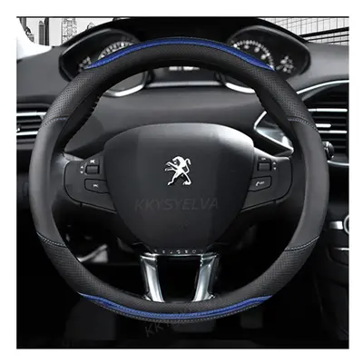 (C) Car Steering Wheel Cover Carbon Fibre +Leather For Peugeot 2012~2018