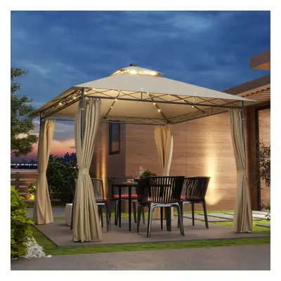 Outsunny x m Double Roof Outdoor Gazebo with Curtains, Beige