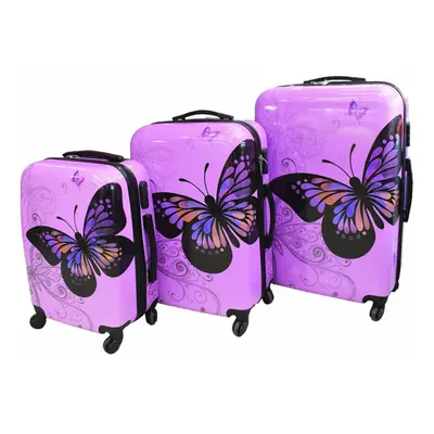 (Purple , Set of 3) Hampton & Stewart Butterfly Hard Shell Suitcase