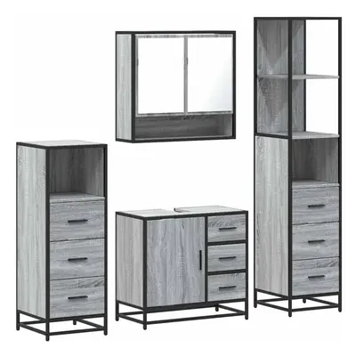 (grey sonoma) vidaXL 4ÃÂ Piece Bathroom Furniture SetÃÂ Sonoma Oak Engineered Wood