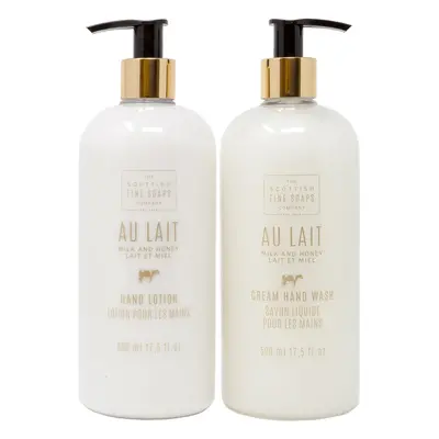 Scottish Fine Soap Au Lait Milk & Honey Cream Hand Wash + Hand Lotion Gift Set | LARGE 17.5 Ounc