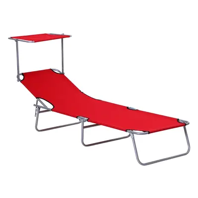 Outsunny Folding Chair Sun Lounger w/ Sunshade Garden Recliner Hammock Red