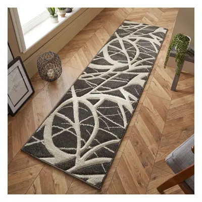 (1. 57E Abstract - Grey, Hallway Runner : x cm) Modern Geometric Floral Abstract Area Rugs Check