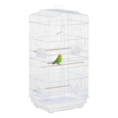 PawHut 92cm Large Bird Cage with Stand, Perches, Food Bowls, Swing, White