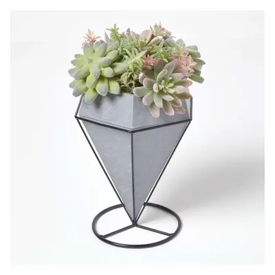 Homescapes Artificial Cactus and Succulent Arrangement in Decorative Geometric Grey Pot, cm Tall