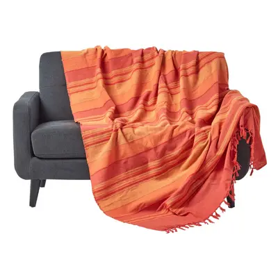 (225 x cm, Terracotta) Cotton Morocco Striped Throw