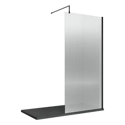 8mm Toughened Safety Glass Wetroom Screen & Support Bar, 1850mm x 900mm - Black