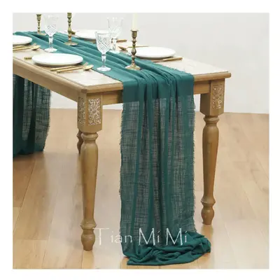 (62x1000cm, Dark green) Table Runner Rustic Cotton Gauze Cloth Dining Burlap Retro Burr Texture 