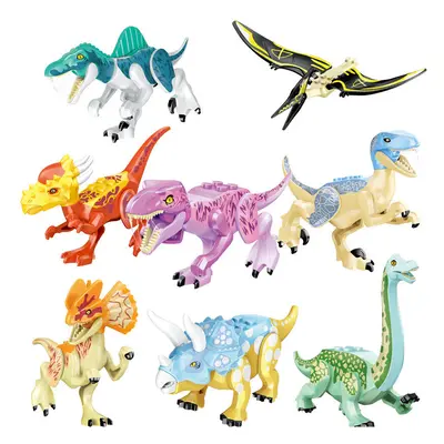 (Style E 8pcs) Large Dinosaur Figure Big Size Indominus T Rex Blocks Lego Toys