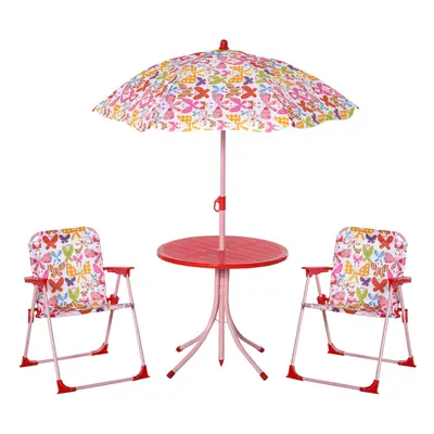 Outsunny Kids Folding Picnic Table Chair Set Butterfly Pattern Outdoor Parasol