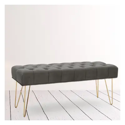 (Grey) Chesterfield Velvet Footstool Ottoman Pouffe Stool Window Seat Bench Chair