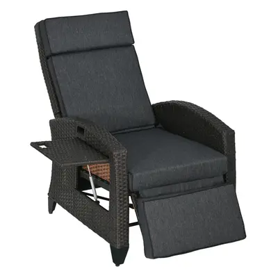 Outsunny Outdoor Recliner Chair w/ Cushion Rattan Reclining Lounge Chair, Grey